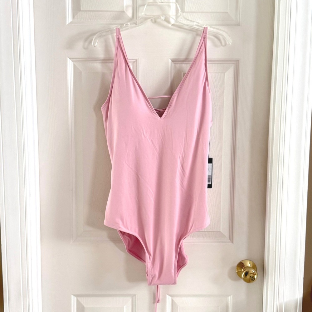 TA3 Plungey‎ 2.0 Swimsuit Light Pink One Piece Lace Up Back 3X Reg Long